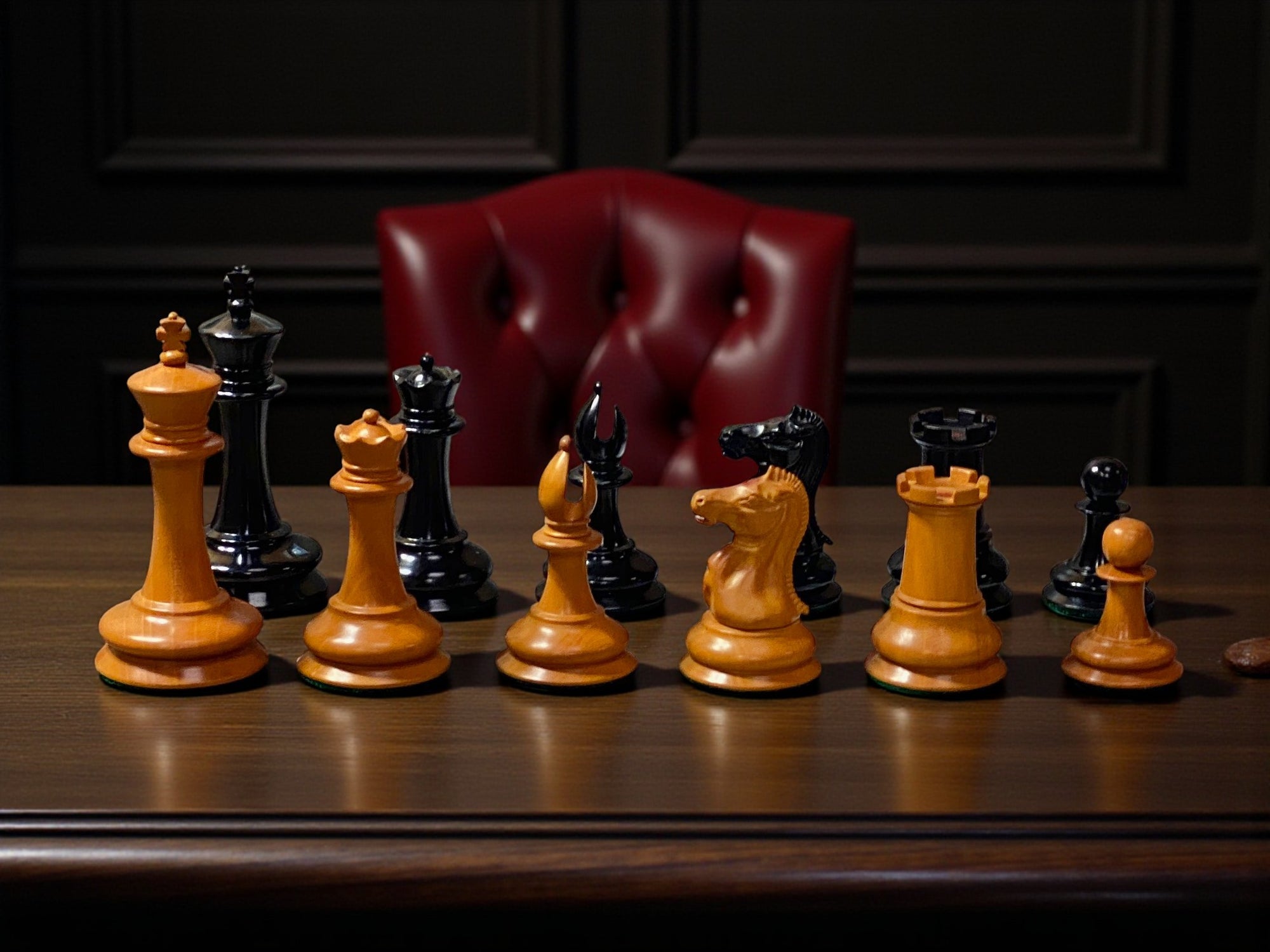 Antique Leuchars Cooke Chessmen and Mahogany Deluxe Box