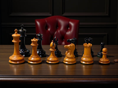 Antique Leuchars Cooke Chessmen and Mahogany Deluxe Box