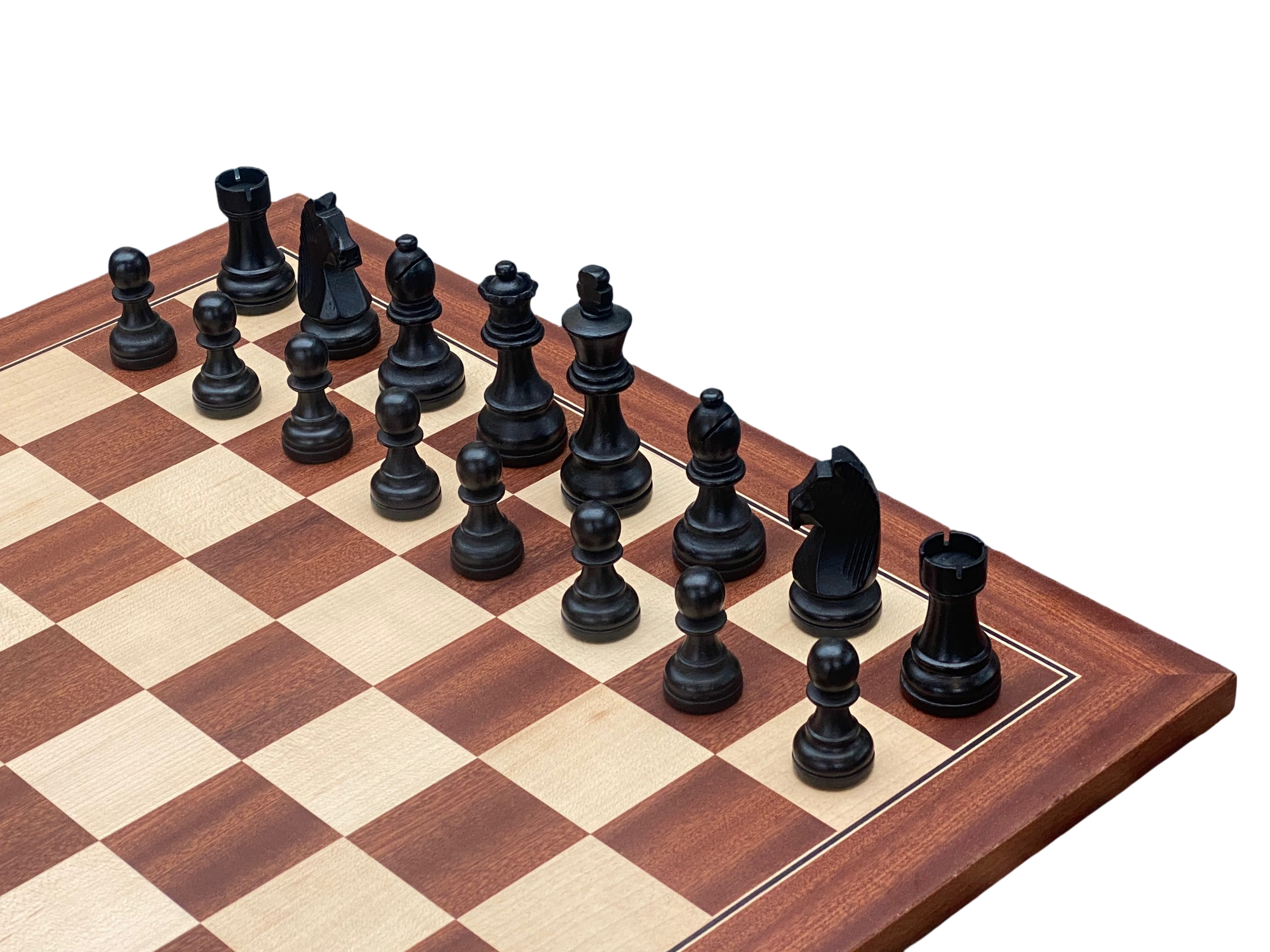 3.75" Grandmater Black Mahogany Deluxe Chess Set and Slide Lid Box