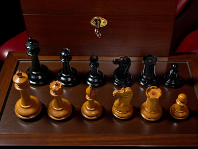 3.5" 1849 Antique Cooke Chessmen with Mahogany Box