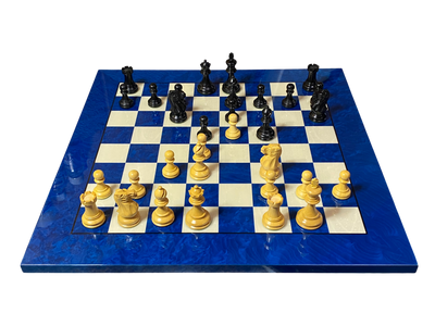 Elite Chessmen with Italian Blue Erable Maple High-Gloss Chessboard