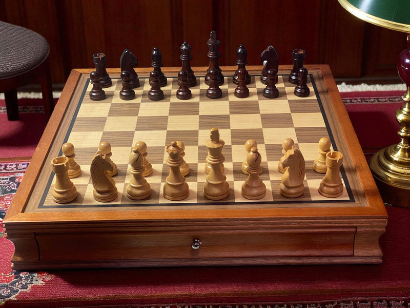 Grandmaster Burgundy Walnut Mahogany Drawer Chess Set