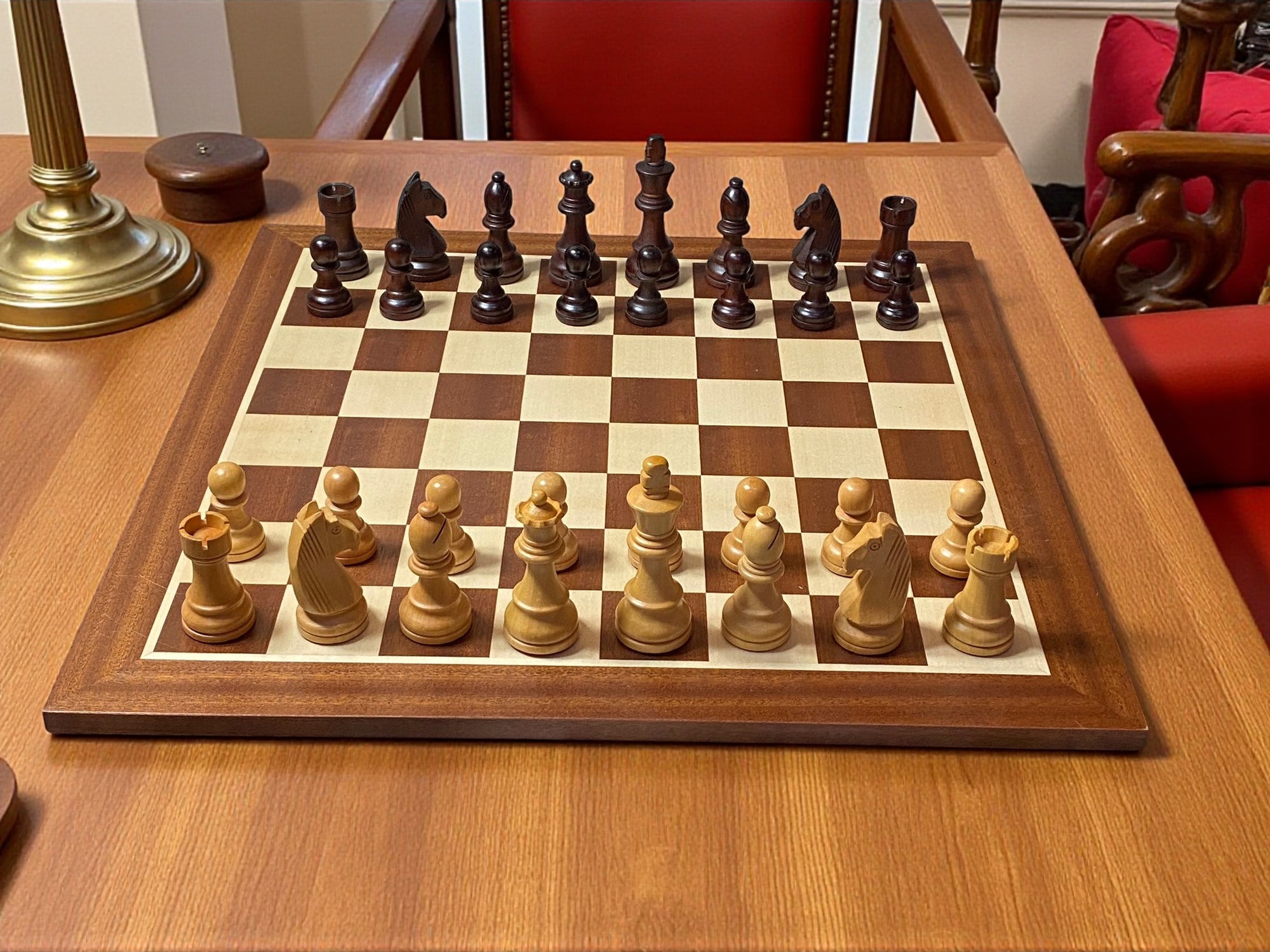 3.9 Inch Grandmaster Brown Mahogany Chess Set & Slide Ld Box