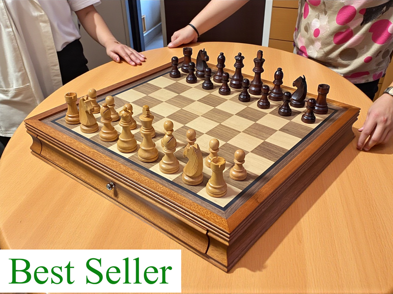 Grandmaster Brown Walnut Mahogany Drawer Chess Set