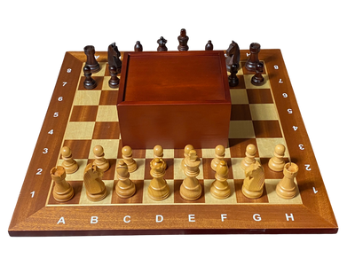 Grandmaster Full Sized Pieces & 20" Algebraic Mahogany Board -Slide Box