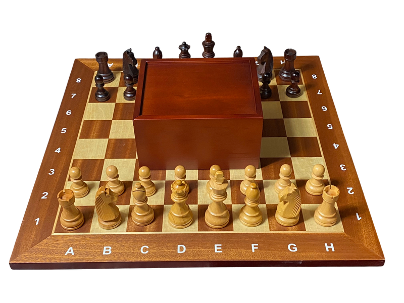 Grandmaster Full Sized Pieces & 20" Algebraic Mahogany Board -Slide Box