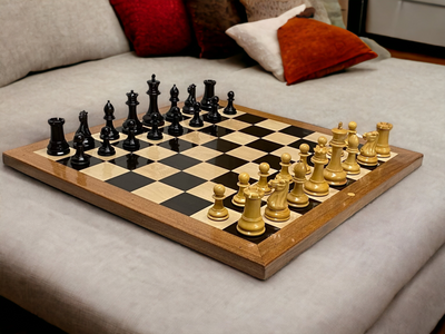 Original Staunton 1849 Reproduction Chess Pieces & Solid Ebony Acacia Chess Board - Official Staunton™ 