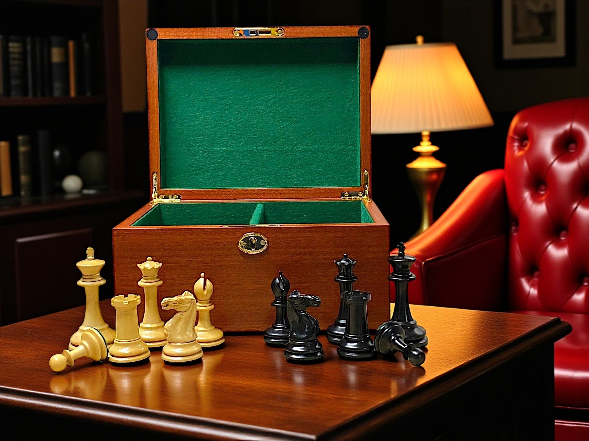 1862 Staunton Reproduction Chessmen and Mahogany Chess Box