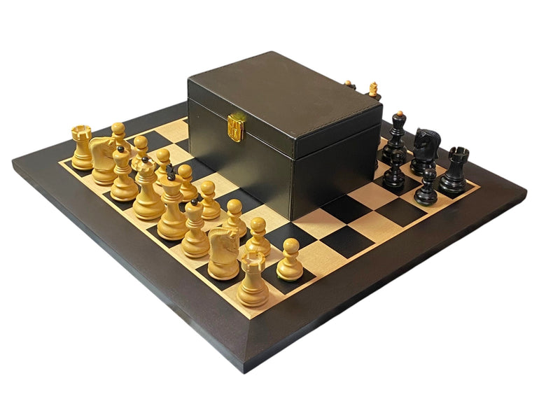 Zagreb Ebonised Chess Pieces, Anegre Chessboard, Vinyl Box