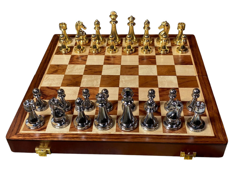 Gold and Silver Metal Folding Chess Set