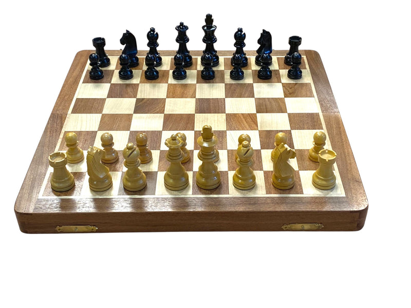 14" Folding Magnetic Chess Set – Black and Natural Staunton Pieces