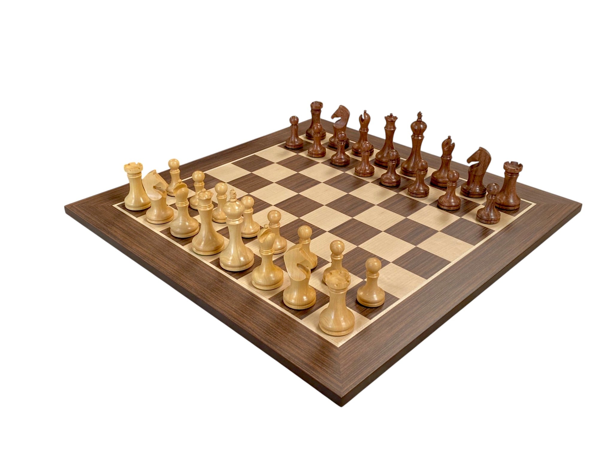 Zadar Modern Chess Set – 3.9" Acacia Pieces with 20" Wenge Board & Vinyl Box