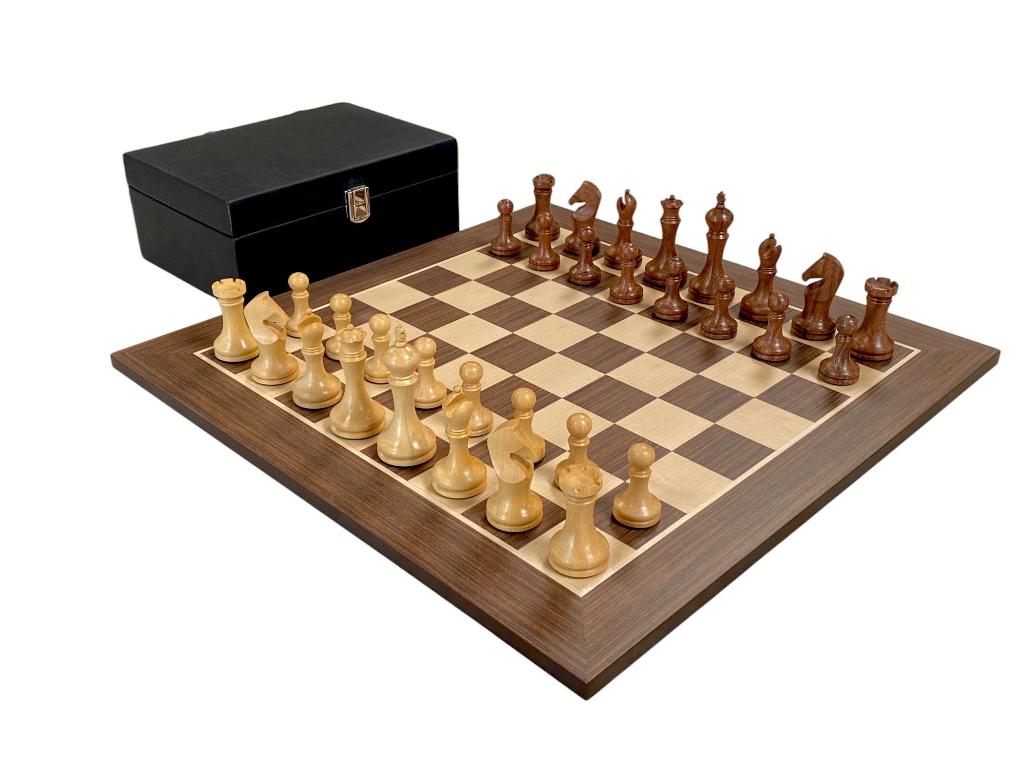 Zadar Modern Chess Set – 3.9" Acacia Pieces with 20" Wenge Board & Vinyl Box