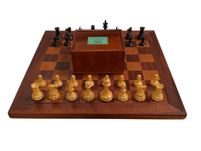 Leuchars Cooke 1849 Reproduction Chess Set with Antiqued 21-Inch Chessboard - Slide Lid Box