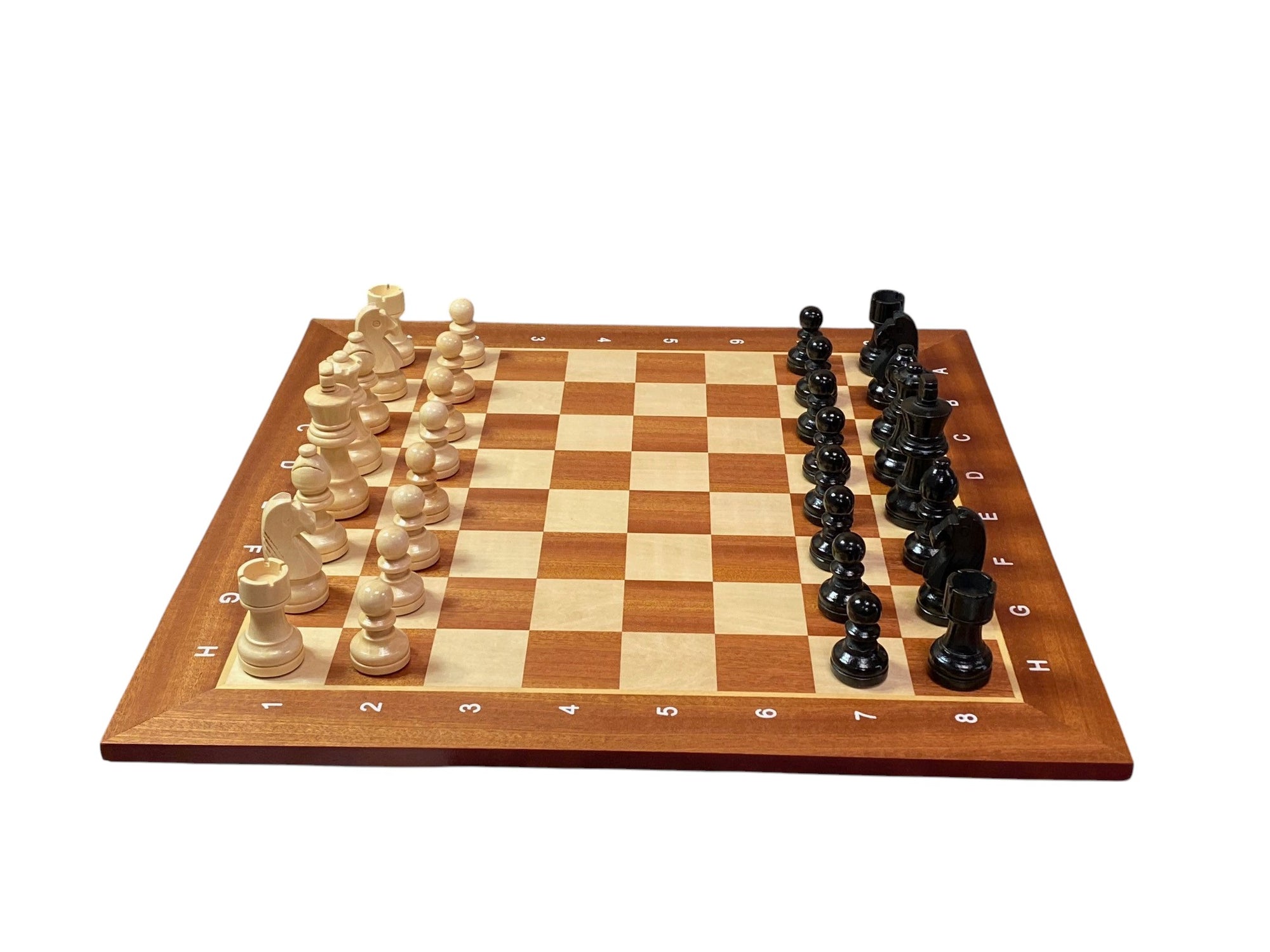 Economy Grandmaster Black Chessmen-  Algebraic Mahogany Chess Board