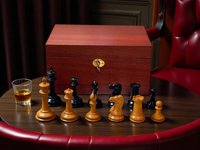 3.5" 1849 Antique Cooke Chessmen with Mahogany Box