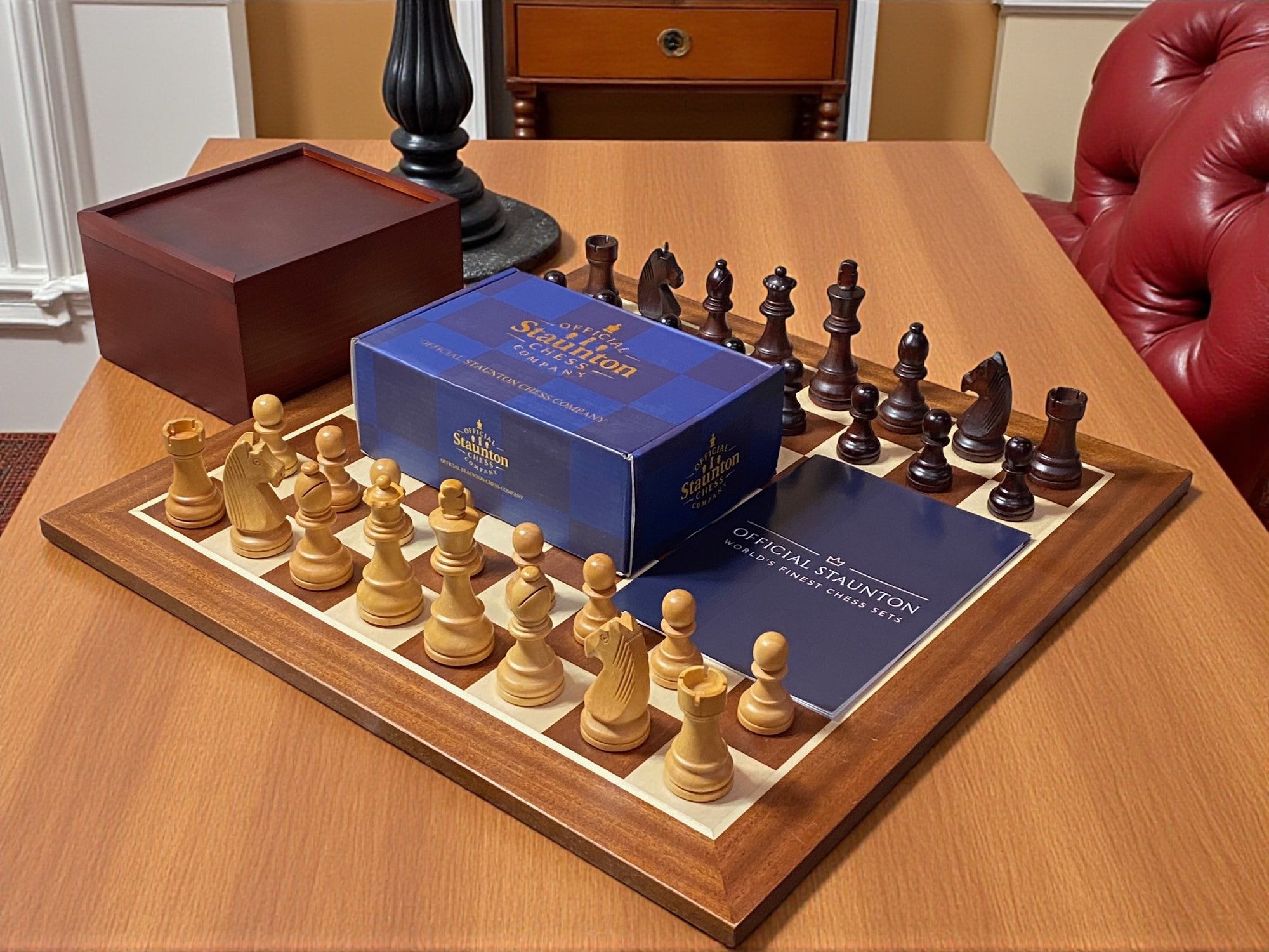 3.9 Inch Grandmaster Brown Mahogany Chess Set & Slide Ld Box