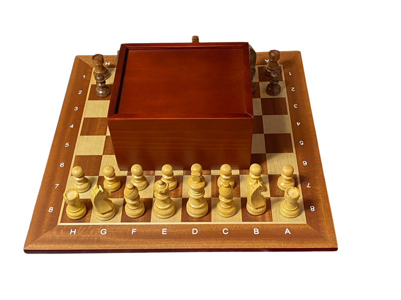 15.75" Acacia Classic Agebraic Mahogany Chess Set & Slide Lid Box