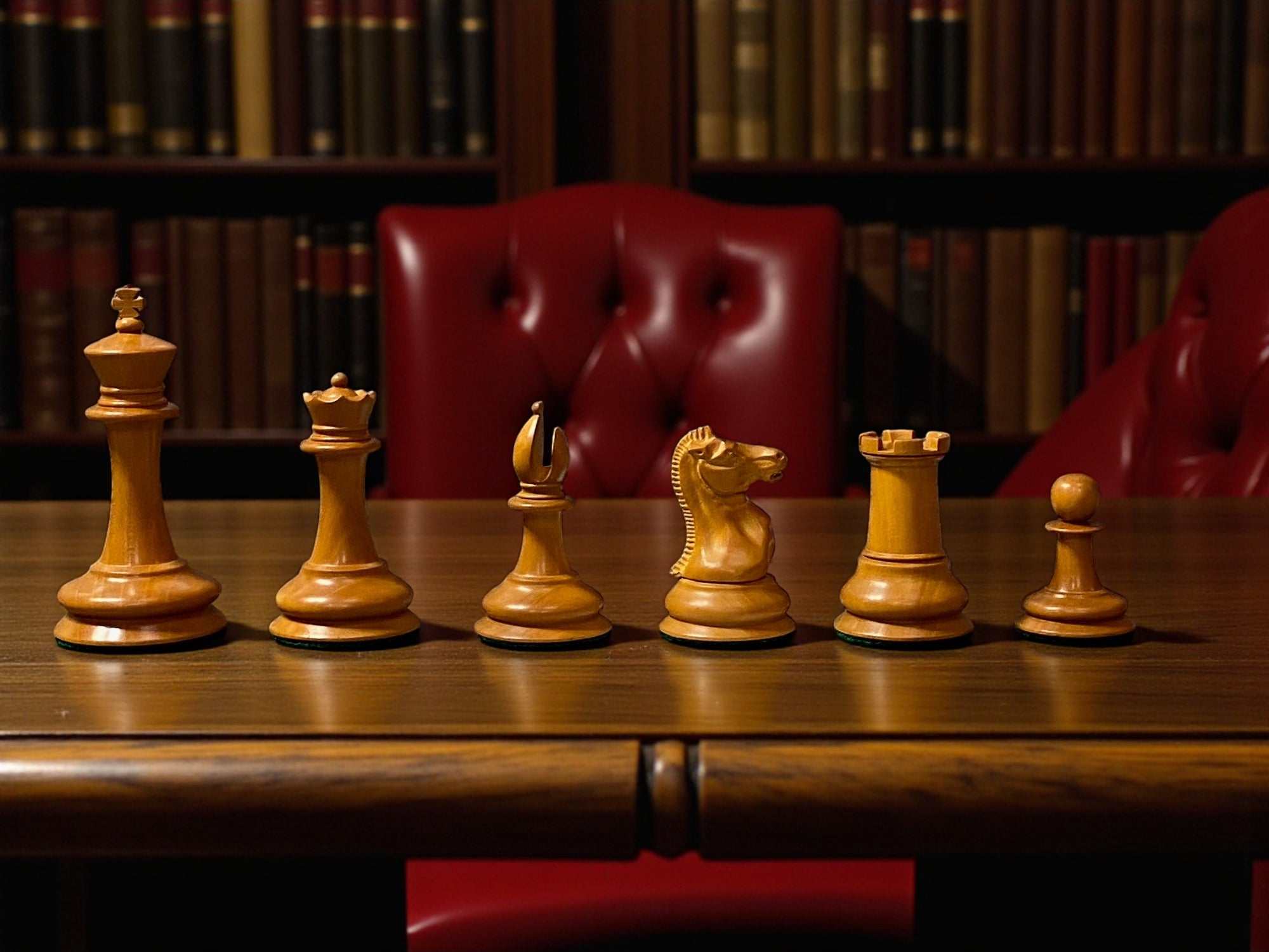 Antique Leuchars Cooke Chessmen and Mahogany Deluxe Box