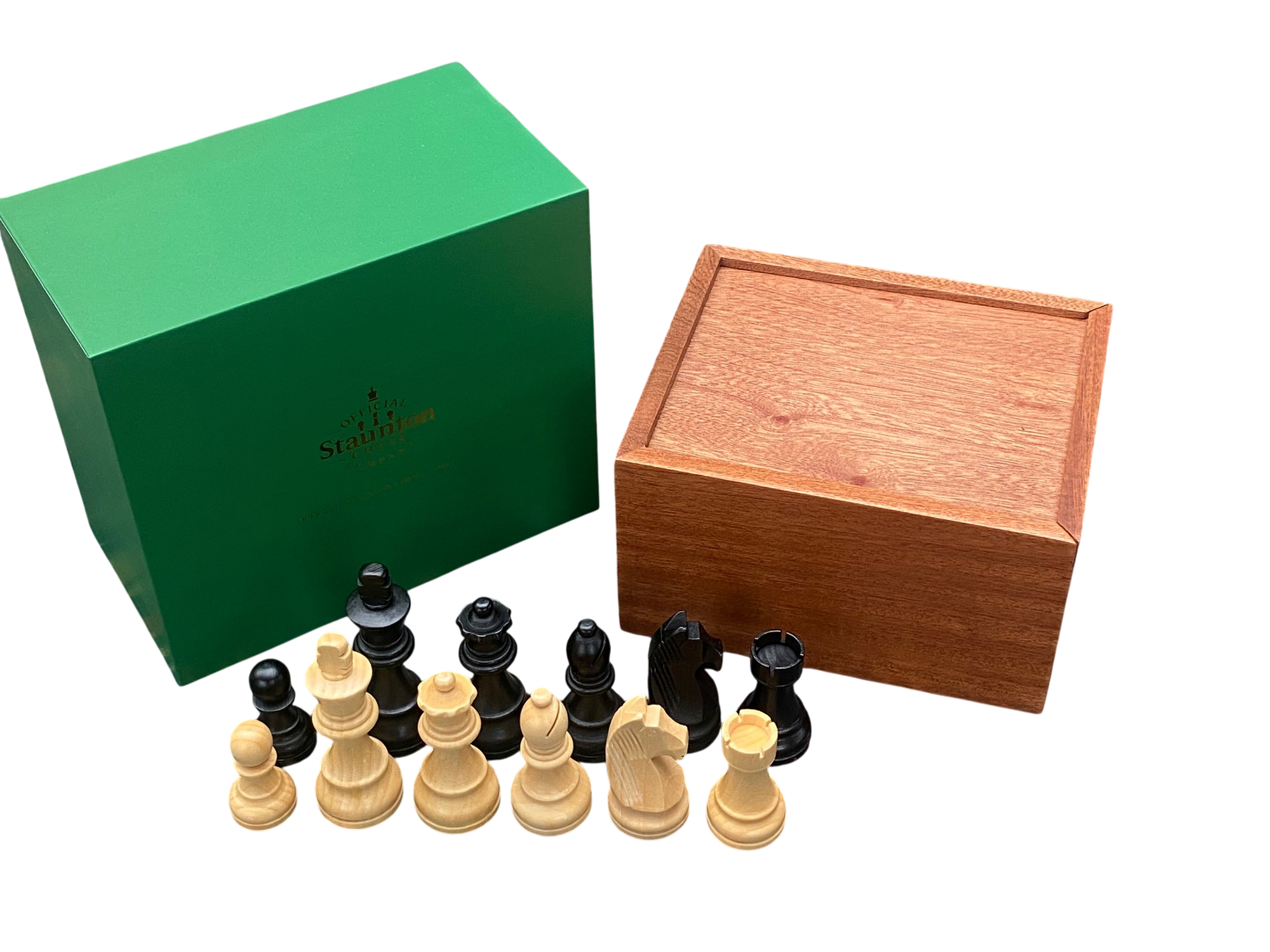 3.75" Grandmater Black Mahogany Deluxe Chess Set and Slide Lid Box
