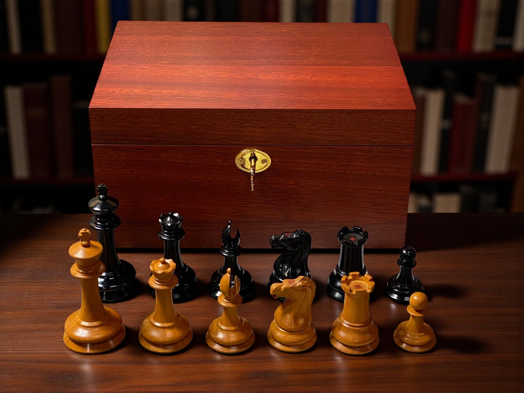Antique Leuchars 2 Chessmen - Mahogany Deluxe Box