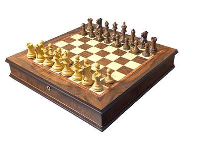 Luxury Italian Walnut Lid Chess Cabinet with Elite Acacia Chessmen - Official Staunton™ 