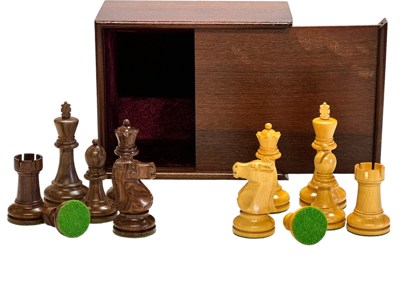 Fischer Acacia and Boxwood Chess Pieces with Slide Lid Box - Official Staunton™ 