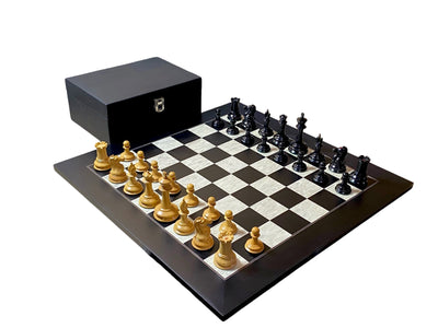 Leuchars Cooke Chessmen Anegre Burl Chessboard  Vinyl Box