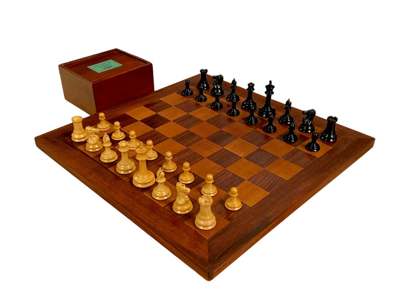 Leuchars Cooke 1849 Reproduction Chess Set with Antiqued 21-Inch Chessboard - Slide Lid Box