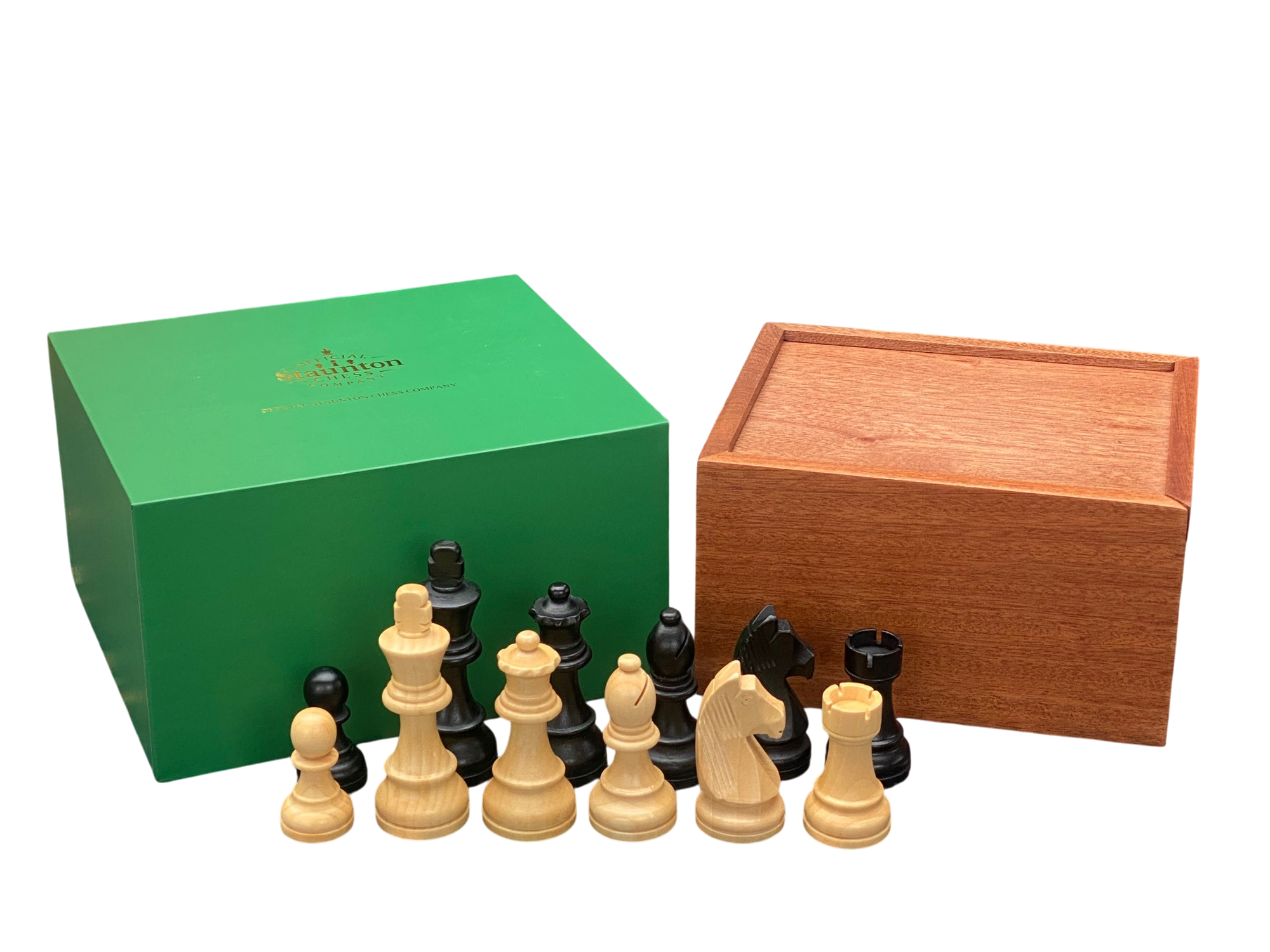 3.75" Grandmater Black Mahogany Deluxe Chess Set and Slide Lid Box