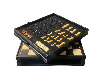 Economy Ebony Drawer Chess and Draughts Set