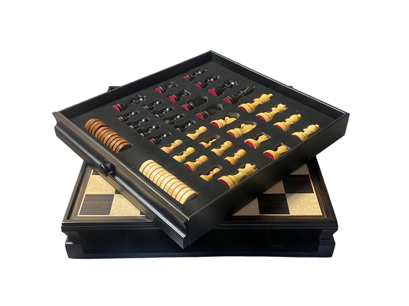 Economy Ebony Drawer Chess and Draughts Set
