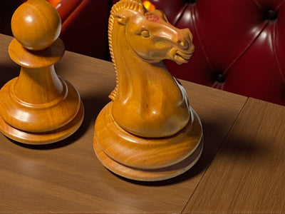 4.4" 1850 Antique Ebony Chessmen and Mahogany Deluxe Box