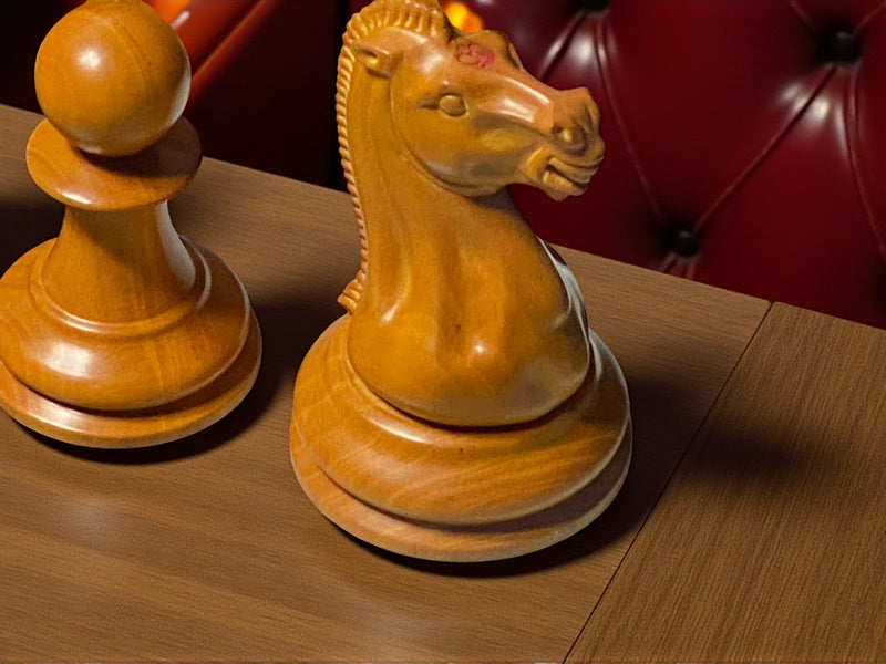 4.4" 1850 Antique Ebony Chessmen and Mahogany Deluxe Box