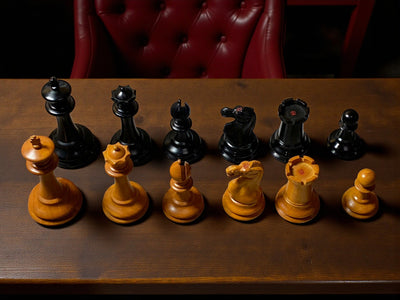 3.5" 1862 Antique Staunton Chessmen and Mahogany Deluxe Box