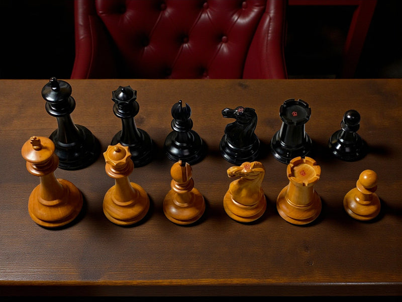 3.5" 1862 Antique Staunton Chessmen and Mahogany Deluxe Box