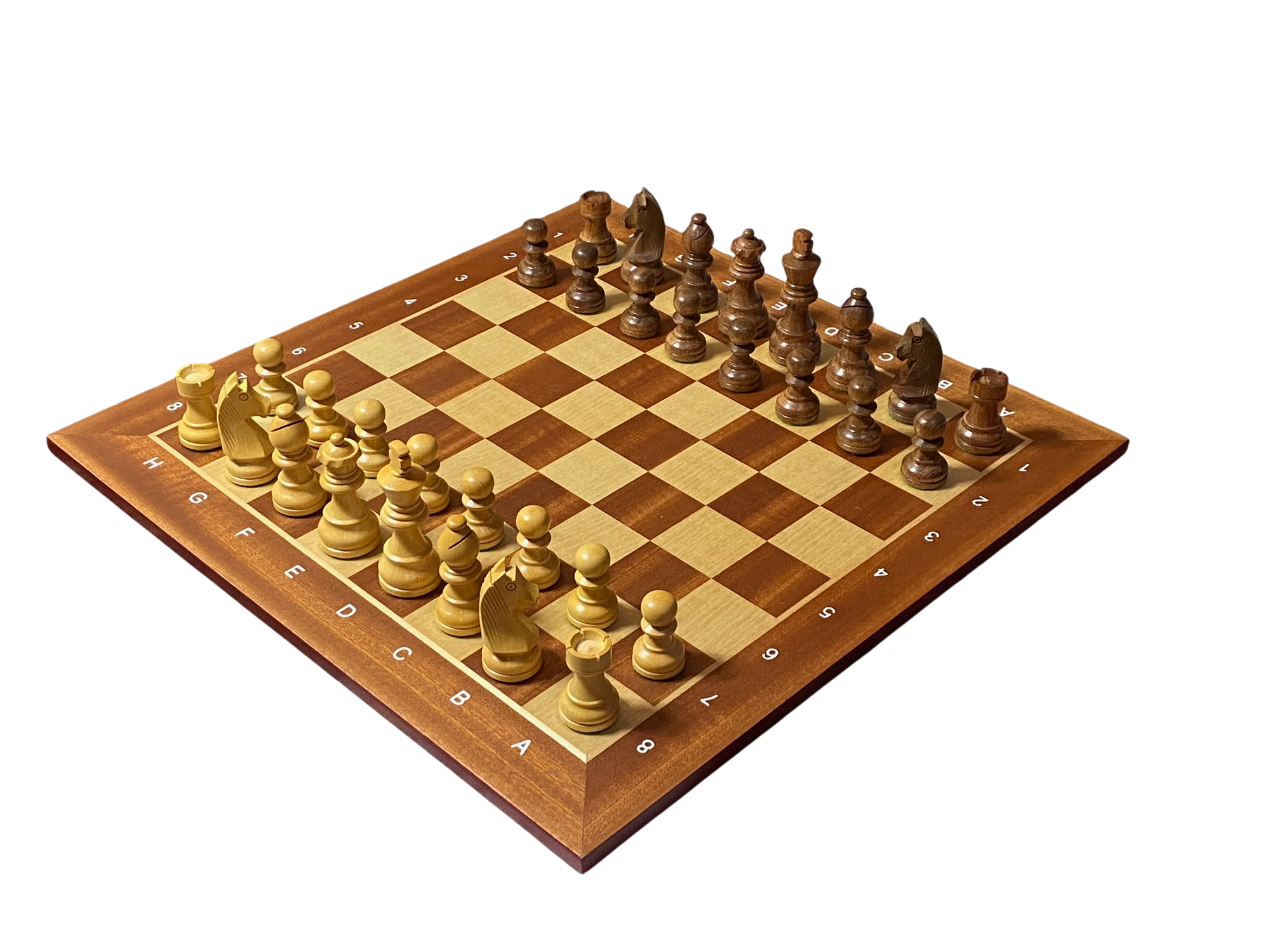 15.75" Acacia Classic Agebraic Mahogany Chess Set & Slide Lid Box