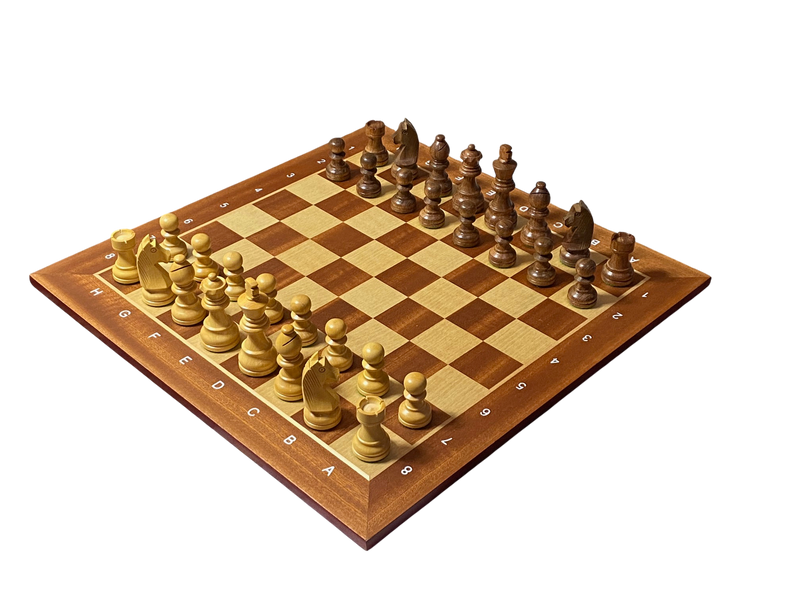 15.75" Acacia Classic Agebraic Mahogany Chess Set & Slide Lid Box