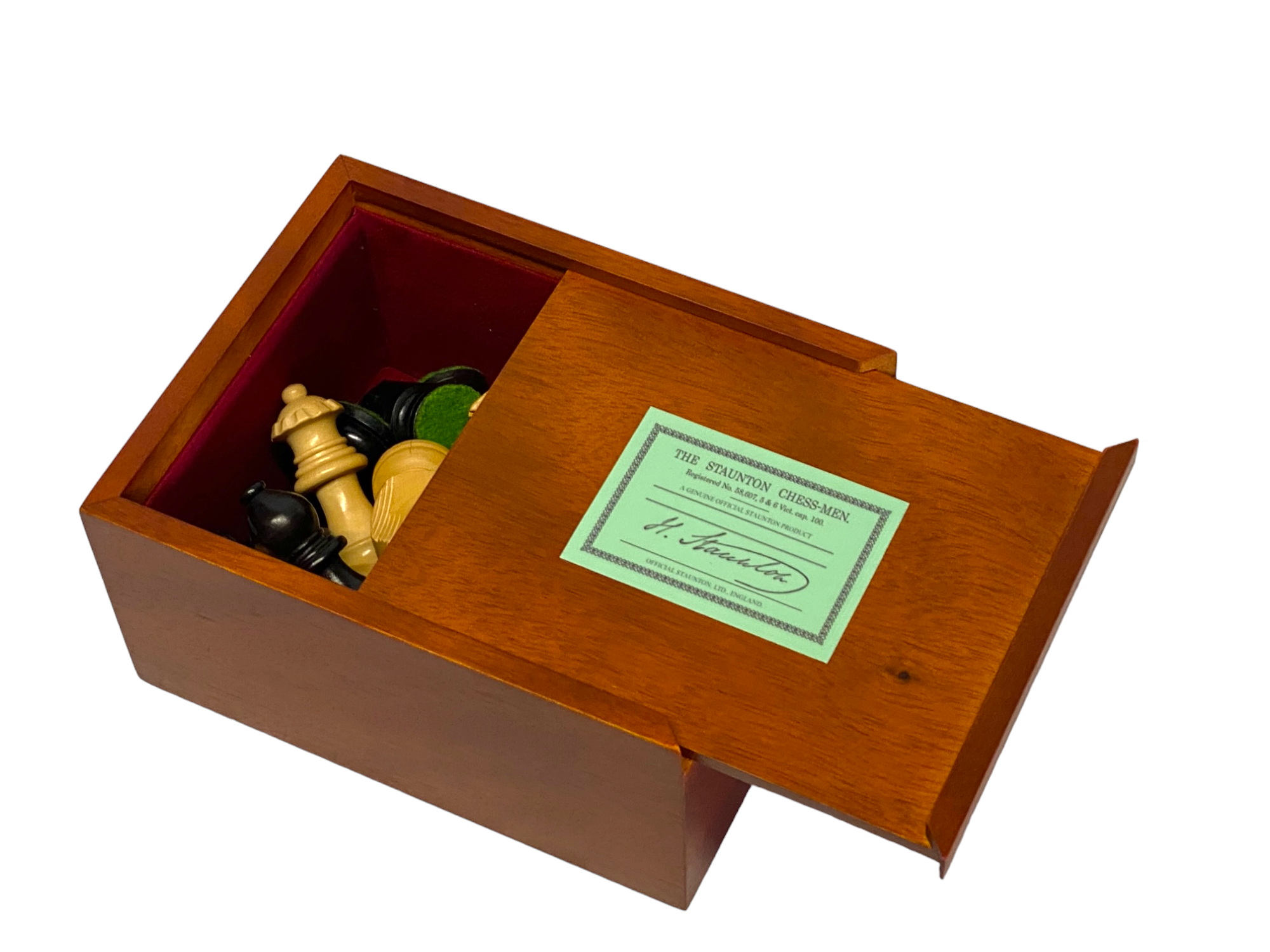 Acacia Club Classic Chessmen & Slide Lid Box - Official Staunton™ 