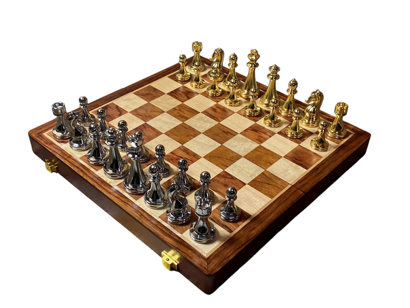 Gold and Silver Metal Folding Chess Set