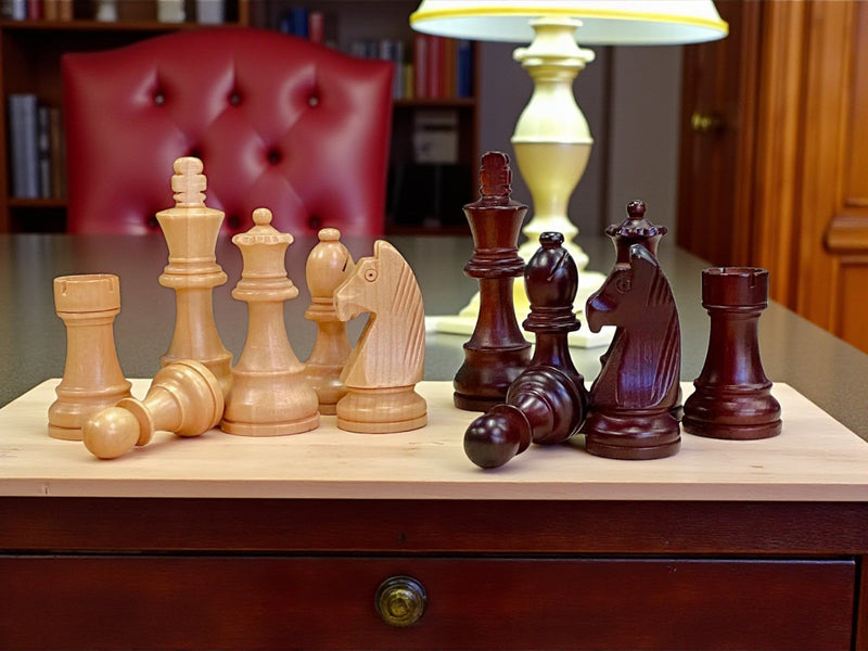 4 Inch - Grandmaster Chess Pieces – Burgundy and Natural Wood