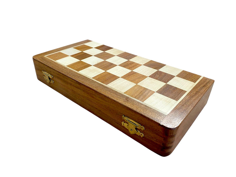 14" Folding Magnetic Chess Set – Black and Natural Staunton Pieces