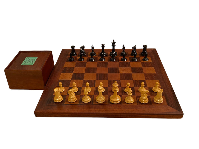 Leuchars Cooke 1849 Reproduction Chess Set with Antiqued 21-Inch Chessboard - Slide Lid Box