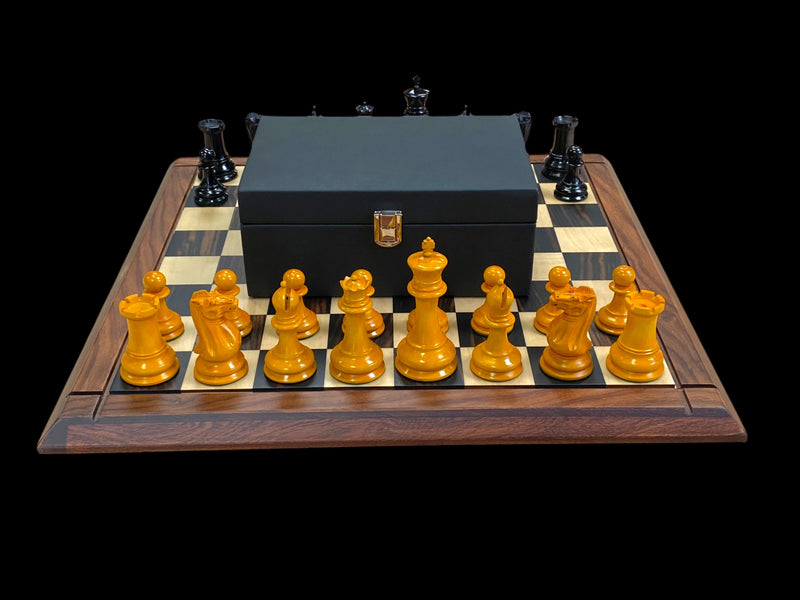 1849 Antique Ebony Staunton Chess Set with 21-Inch Ebony Golden Rosewood Board and Vinyl Box
