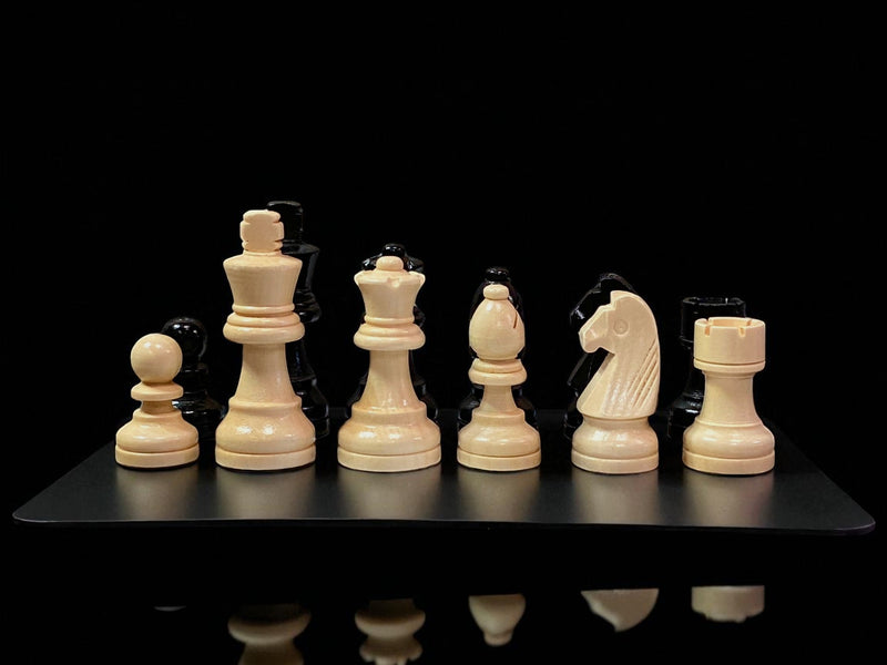 Grandmaster Economy Chessmen Black and Natural Lacquered