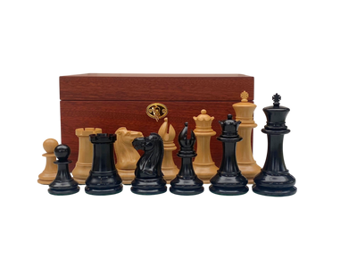 1850 Boxwood and Ebony Chessmen – 4.4-Inch King -Deluxe Mahogany Box