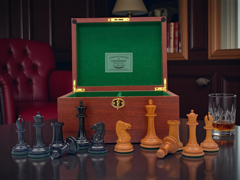 Antique Harrwitz Chessmen and Mahogany Deluxe Box