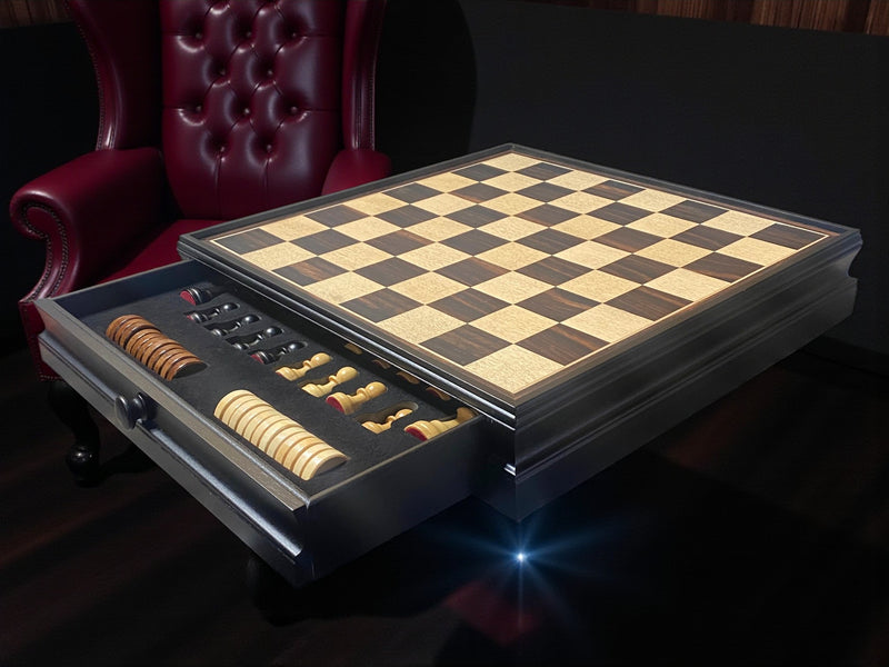 Economy Ebony Drawer Chess and Draughts Set