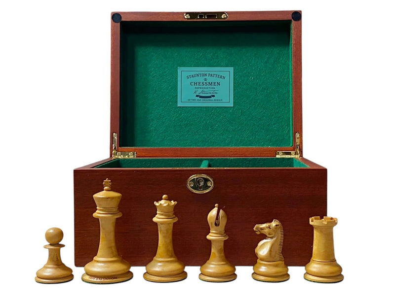 Antique Dropjaw Reproduction Chessmen Mahogany Hinged Box