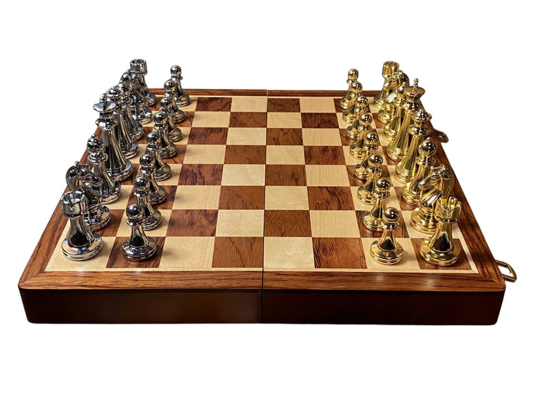 Gold and Silver Metal Folding Chess Set